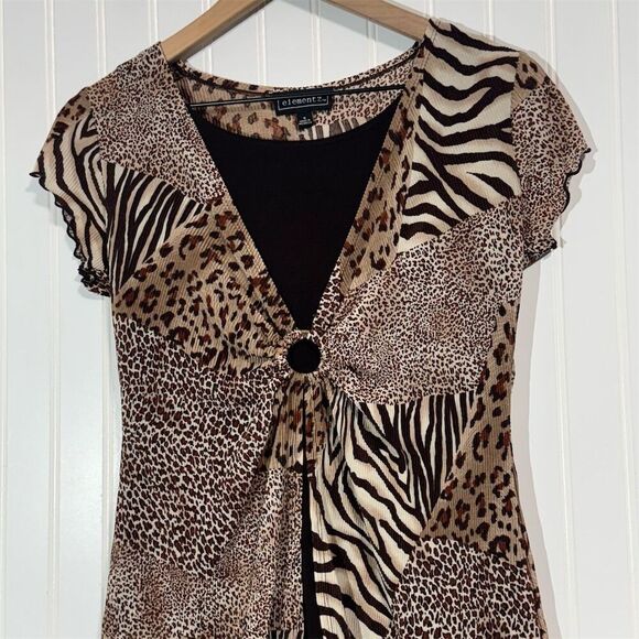 Y2K Animal Print Ruched Top S Cheetah Leopard Mixed Print Clubwear Dollcore VTG - Picture 4 of 7